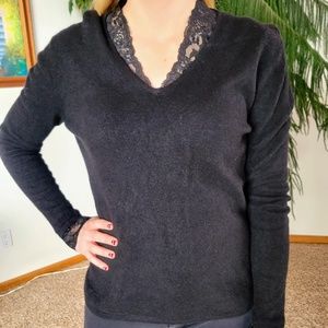 Prive Women's Cashmere Lace Collar Sweater Black Top Size Large